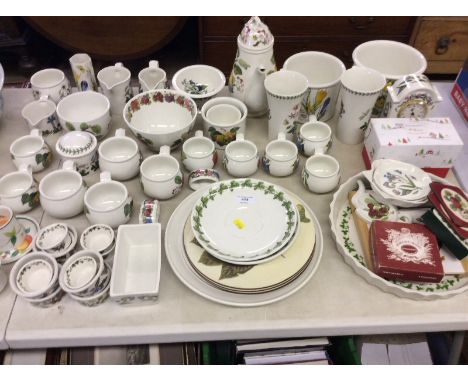 A quantity of various Portmeirion china to include teaware, a mantel clock, coffee pot, two jardinières etc. 