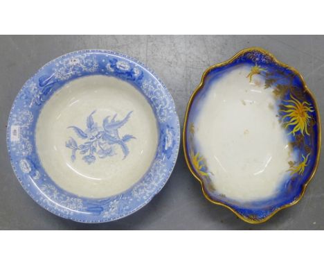 A Spode's Copeland 'Camilla' patterned blue and white basin bowl together with a Staffordshire bowl, (2) 