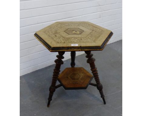 An inlaid gypsy table, the octagonal top on bobbin turned supports,  61 x 52cm 