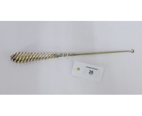 A Birmingham silver handled shoe / button hook, 30cm long 