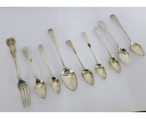 Scottish Provincial silver flatwares to include teaspoons with Aberdeen makers marks for Peter Ross, John Leslie, William Jam