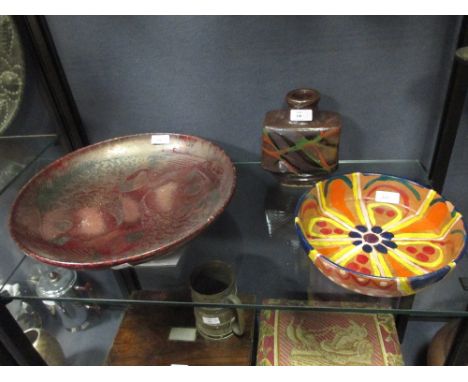 A bowl after Omega, a vase in the style of Hamada and a bowl in the style of William De Morgan (3)  