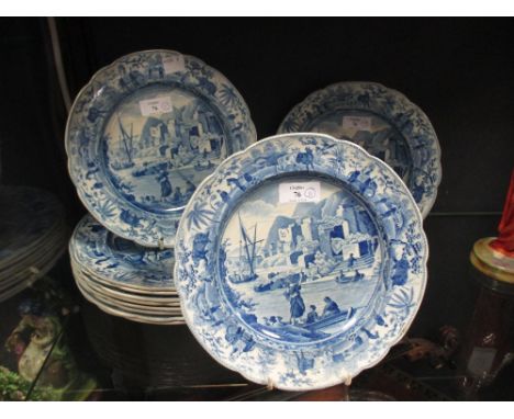 Seven Spode blue and white transfer decorated dinner plates etc  