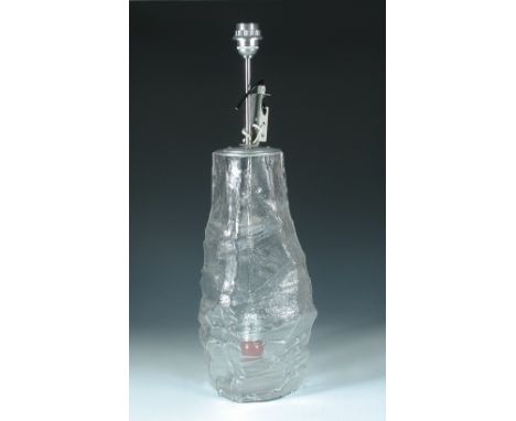 Attributed to Timo Sarpaneva, a large glass lamp base, the iceberg form with central chromed rod and bulb fitting finial, unm
