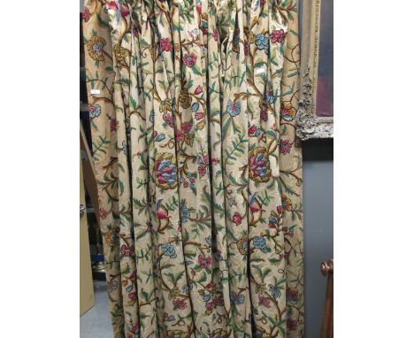 A pair of Crewelwork curtains  