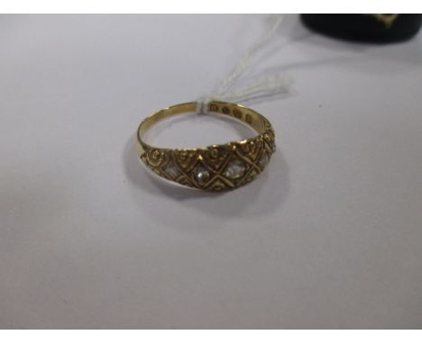 A 19th century 18ct diamond ring, the five small rose cut diamonds set in a tapering band to tooled gold adjoining a plain ba
