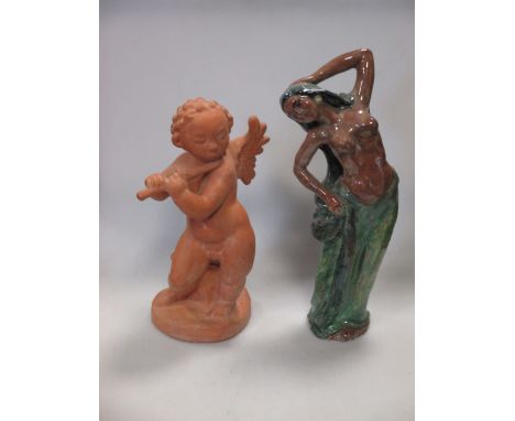 A terracotta figure of a putti, in the manner of Powolny, together with a ceramic figure of a dancer (2)  
