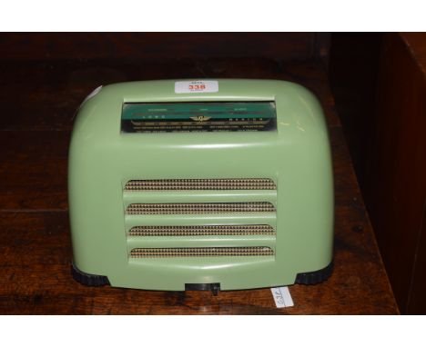 Vintage KB radio model FB10 circa 1950, in green case, 25cm wide