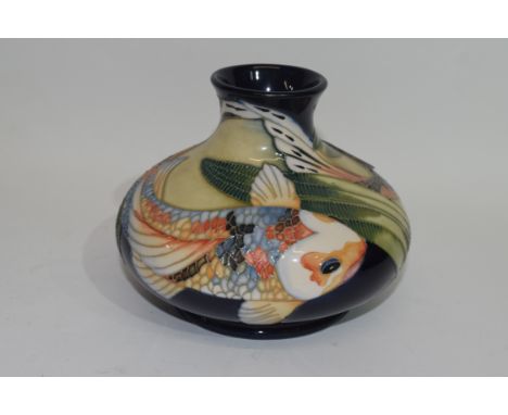 Modern Moorcroft vase decorated with fish, dated 2002 to base