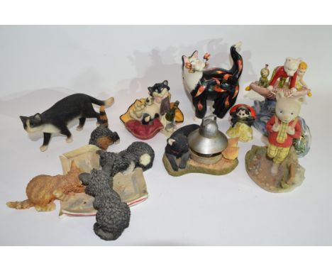 Group of ceramic sculptures including various models of cats and Royal Doulton Rupert the Bear (qty)