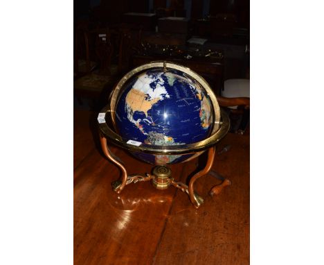 Contemporary hardstone mounted globe on moveable metal mount, total circumference approx 45cm