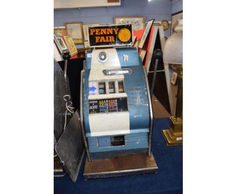Vintage penny fair one armed bandit fruit machine, 79cm high