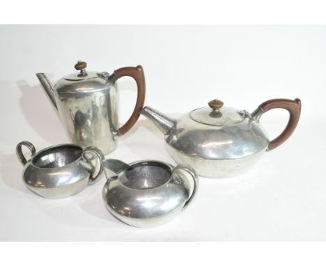 Liberty &amp; Co pewter four piece tea service, stamped Tudric