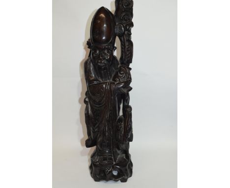 Chinese wood carving of Shou Lao converted for a lamp, 53cm high