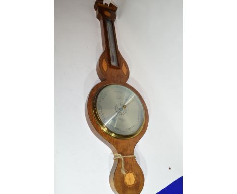 Comitti Holborn reproduction Georgian style banjo barometer in mahogany case with inlaid shell detail, 95cm high