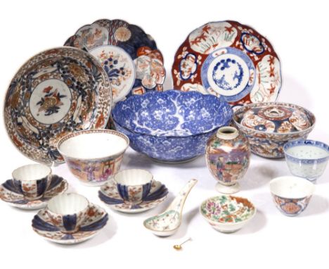 A collection of Chinese and Japanese pieces to include a small Mandarin decorated tea caddy, Imari and other items