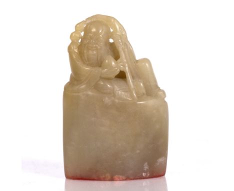 A Chinese jade seal 19th/20th Century in the form of Shou Lao, 9cm high