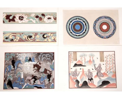 A portfolio of Chinese ceramic designs  20th Century including individual pattern and full design studies, each coloured ink 