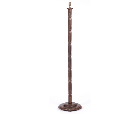 A Chinese hardwood standard lamp circa 1930 carved as bamboo, 140cm high 