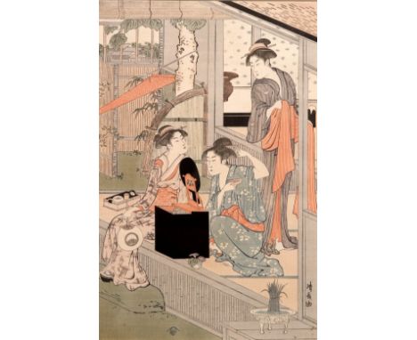 Torii Kiyonaga (Japanese, 1752-1815) Washday, late 18th century, colour woodblock print, 38cm x 24cm