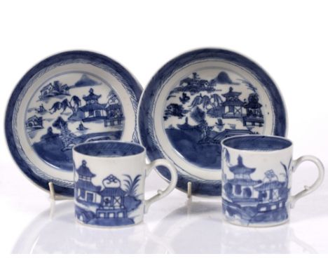 A pair of Chinese blue and white export cups and saucers from the Christie's 'Diana' cargo sale, March 1995