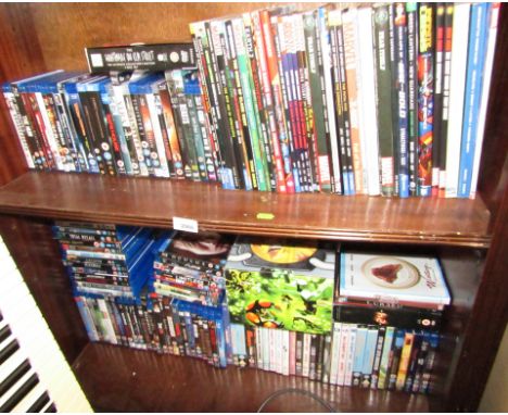 DVDs and books, Marvel Graphic Novels, Captain America, X-Men, Green Lantern, Infinite Crisis, Ironman and others, Blu-Rays, 