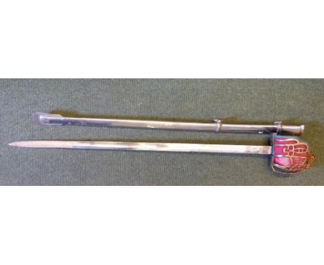 Basket hilted sword with steel scabbard.