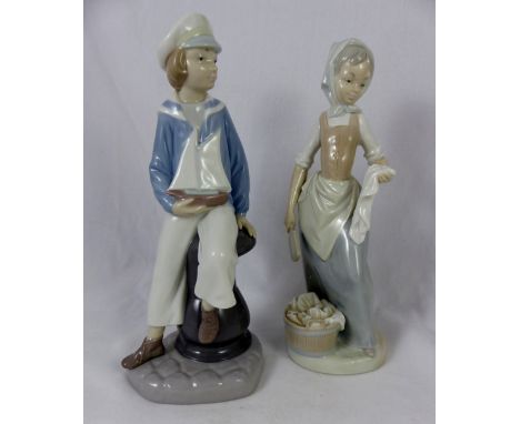 Lladro figurine Sailor Boy with Boat and Nao Washer Girl