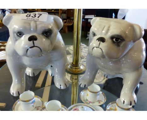 Two large Lorna Bailey ceramic bulldogs, black and blue Union Jack design, H 15cm