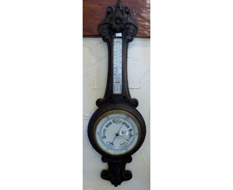 Oak cased aneroid thermometer barometer by Jusors of Liverpool.