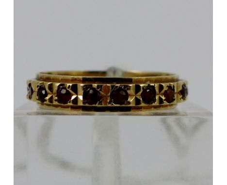 9 ct gold ruby & diamond ring. Size R.