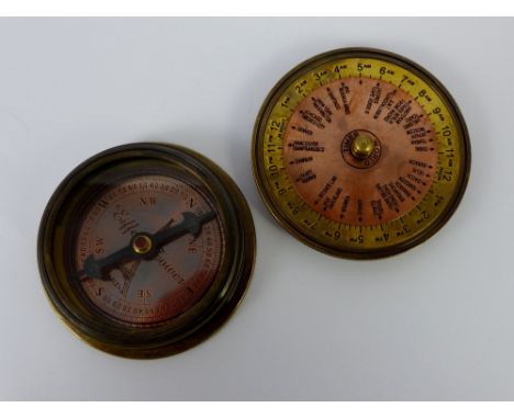 Brass pocket compass with copper world timer