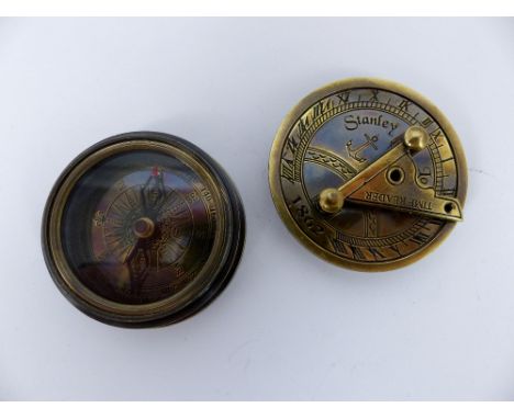 Small brass compass/sundial with Stanley of London stamped on