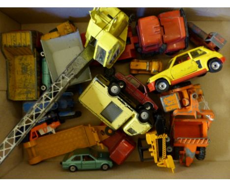 Box of playworn and diecast vehicles including Corgi