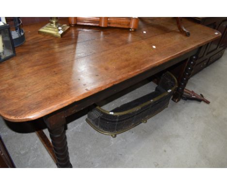 A part period oak kitchen/refectory table having refurbished top and bobbin turned legs , approx. 166 x 79cm`