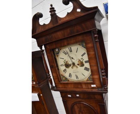 A Victorian mahogany cased long case clock having broken swan neck pediment, 8 day movement and painted dial , named for Gard