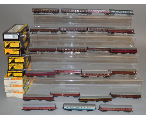 N Gauge. 23 unboxed Coaches of various types, by Graham Farish, Lima etc. in a range of different BR liveries together with 9