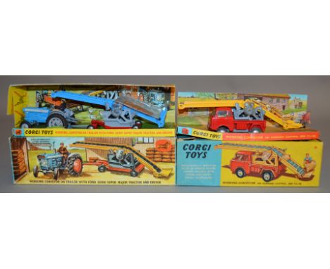 2 boxed Corgi Toys agricultural models, 64 Working Conveyor on FC150 Jeep and Gift Set 47 Working Conveyor on Trailer with Fo