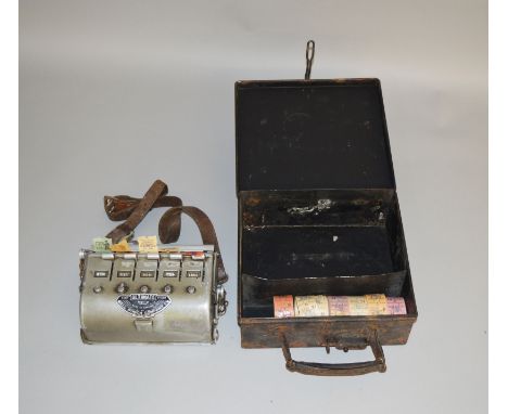 A vintage 5 way 'Ultimate' Bus Ticket machine carrying a&nbsp; full complement of various denominations of Bell Punch ticket 