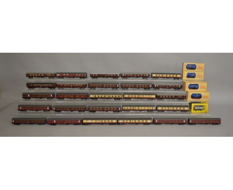 OO Gauge. 26 unboxed Coaches by Lima and others together with 5 boxed Liliput Hopper Wagons 'King George VI Whisky' and a Tri