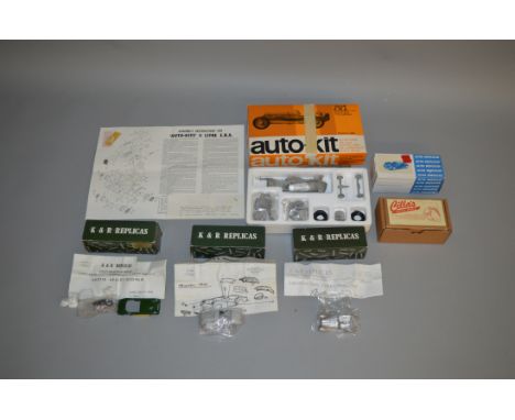 6 boxed white metal car kits by 'K &amp; R Replicas', 'Auto Replicas' etc, mostly in 1:43 scale however this lot does include