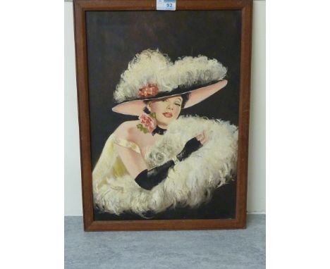 'Burlesque' portrait of a lady, oil on board unsigned 45cm x 32cm