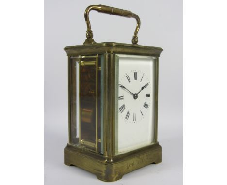 Militaria - 19th century brass carriage clock inscribed: '4th Battalion Oxfordshire Lt. Inft. Officers Sweepstakes Martini Ha