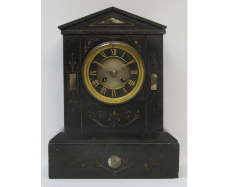 Victorian slate mantel clock, W25cm, H33cm