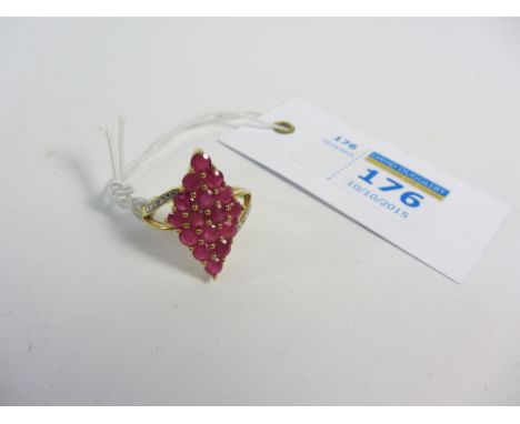 Lozenge set ruby cluster and diamond ring stamped 925