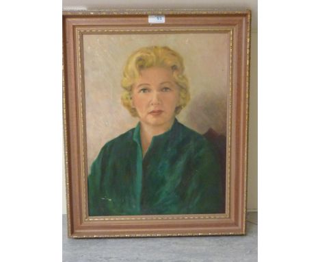 Portrait of a Lady, mid 20th century oil on board 45cm x 34cm