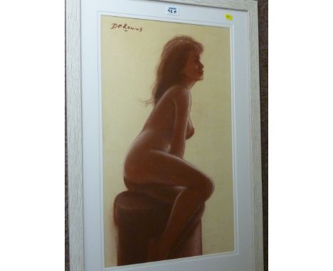 Full length Female Nude portrait, mid/late 20th century pastel signed De Koning 66cm x 38cm
