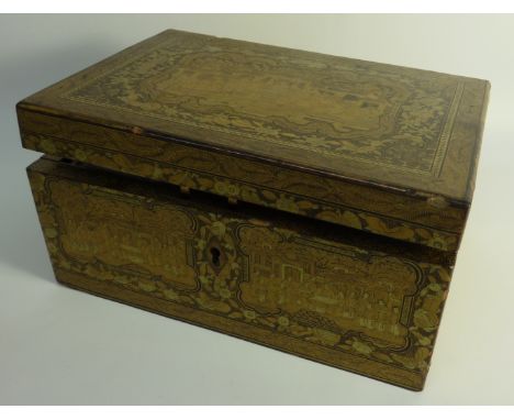 Early 20th century tea caddy with chinoiserie decoration 12cm x 22cm 