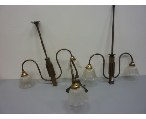 Pair of Art Deco period two branch light fittings H79cm and an adjustable desk lamp 