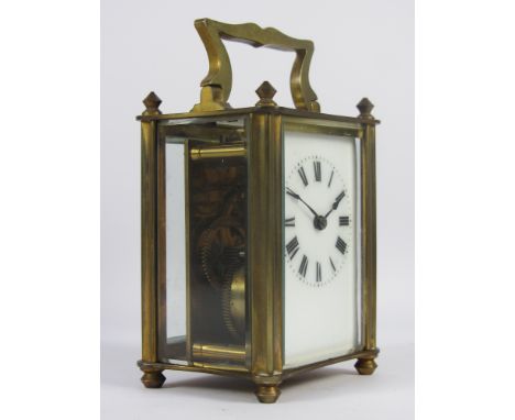 19th/20th century French brass carriage clock manufactured by Duverdry and Bloquel, in leather case H13.5cm 